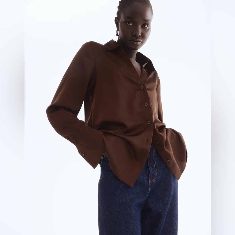 H&M Brown Silky Button-Up Shirt